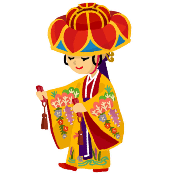 琉球舞踊の琉装を纏った女性のイラスト